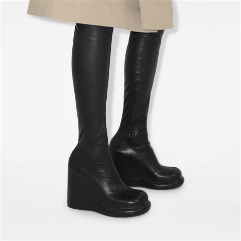 burberry check-top leather knee boot black|Leather Pillar High Boots in Black .